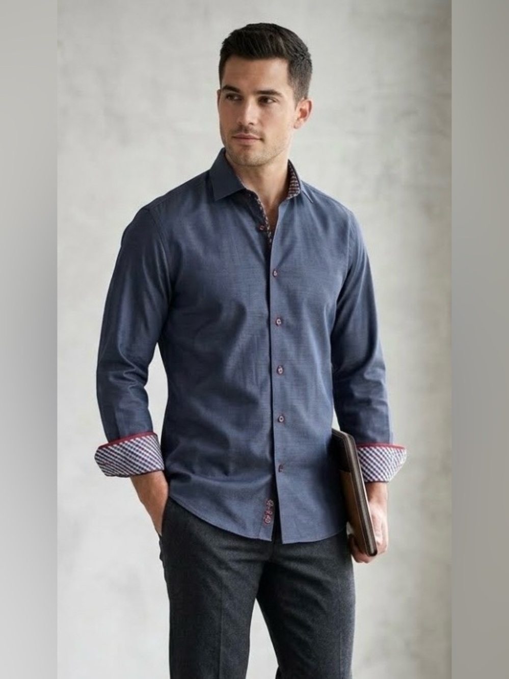 Men’s Stone Rose, The Red Rivet Collection Smoky Blue Dress Shirt Size Medium
